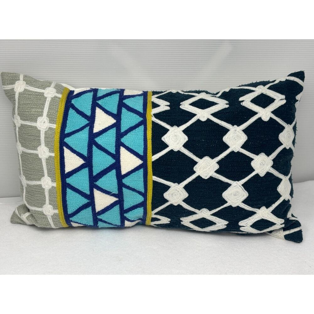 West Elm Throw Pillow Modern Colorblock Lumbar Textured Embroidered 12" x 21"